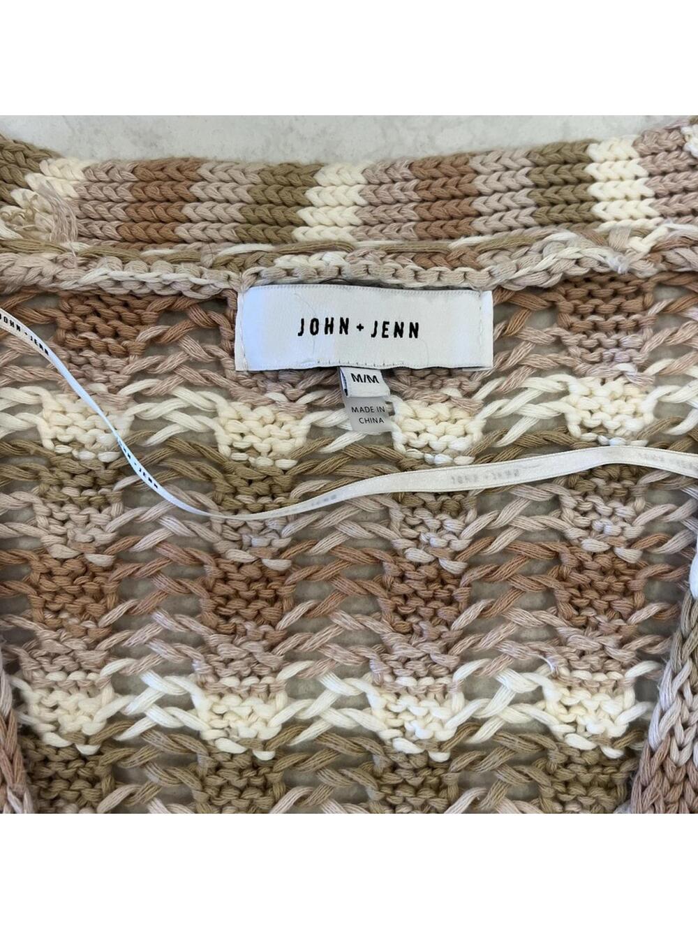 Anthropologie John & Jenn Juliana Striped Cable Knit Cardigan Medium Neutral - Picture 3 of 7